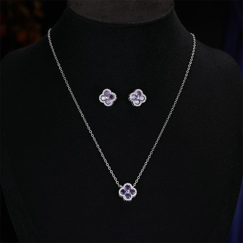 日韩轻奢小众锆石幸运草首饰套装