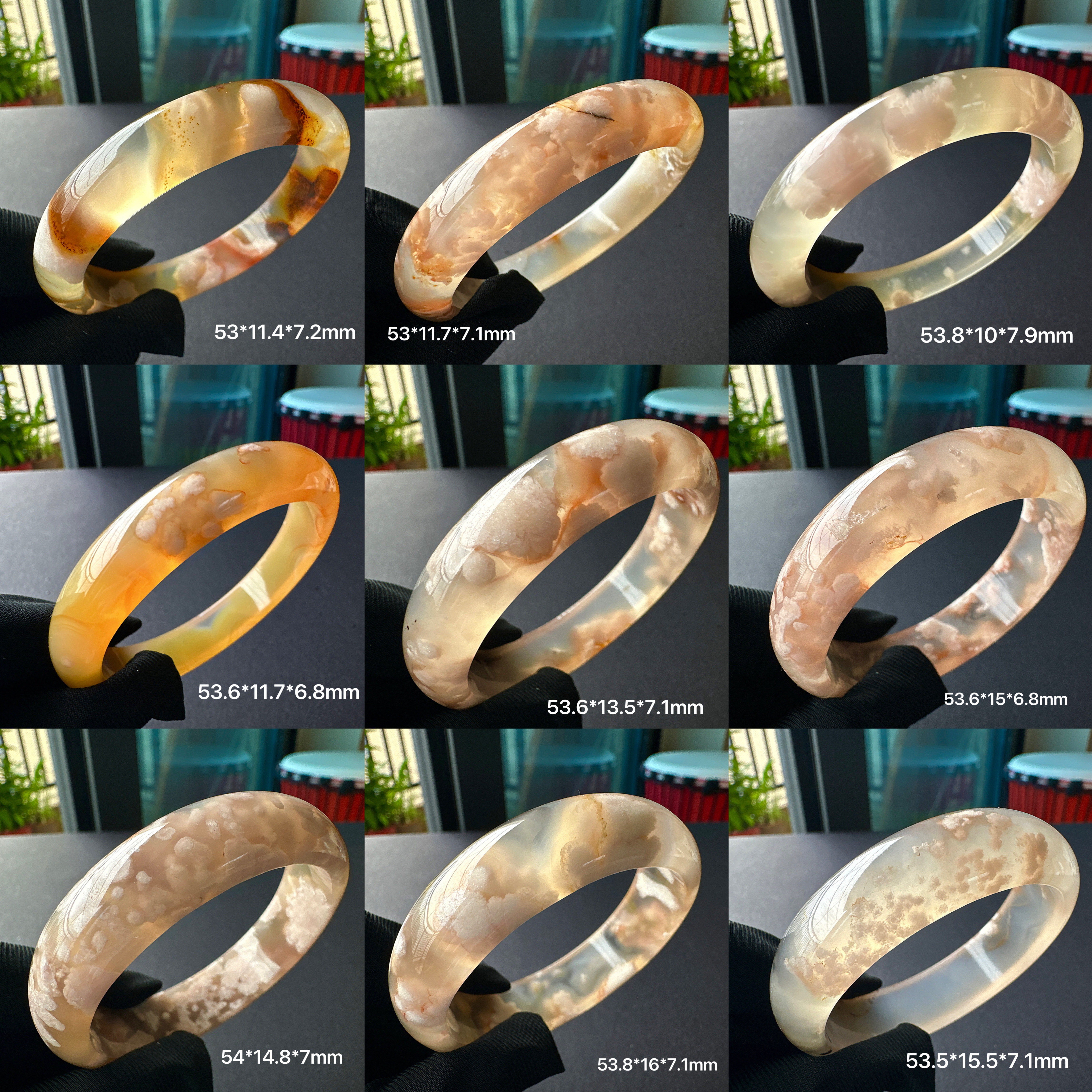 5354圈天然高冰焦糖粉色樱花玛瑙手镯女款百搭文艺飘花小众玉镯