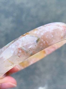 天然黄色菜园子百搭飘花玛瑙手镯