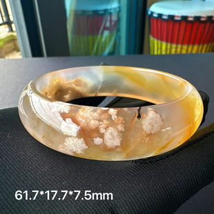 61圈天然冰透焦糖红棠粉白色樱花玛瑙手镯女款小众玉石首饰孤品