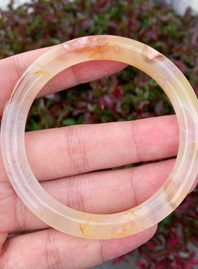 天然冰透红色龙纹飘花玛瑙手镯