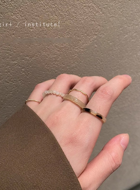ins复古气质仿古玉轻奢戒指食指百搭时尚精致简约小众