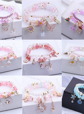 钛钢手链 水晶百搭可爱儿童女公主小女孩手串珠手链学生姐妹饰品