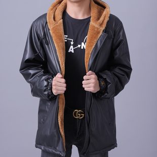 外卖加绒加厚保暖棉衣外套宽松摩托机车皮裤 男士 皮衣男工作服套装