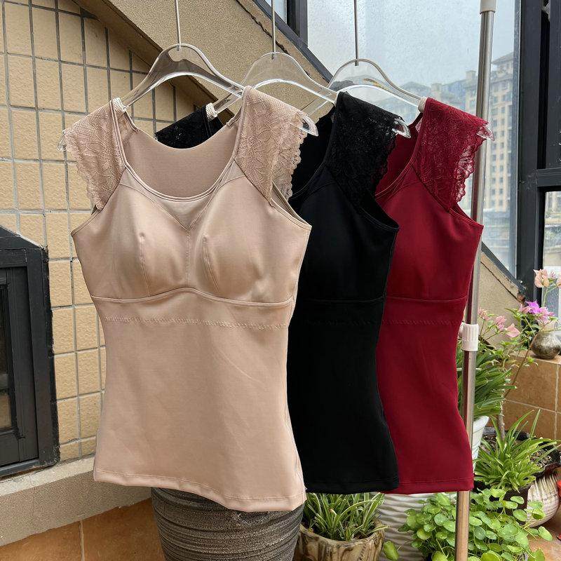 2024秋冬三合一体保暖背心免穿文胸桑蚕丝内衣塑形蕾丝肩打底上衣,女士内衣/男士内衣/家居服,保暖背心,淘宝优惠券,粉丝福利购,淘宝优惠卷