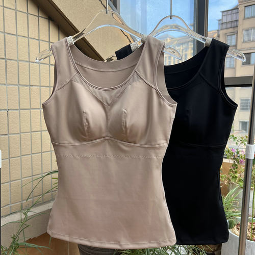 2025秋冬新款女士内衣保暖背心半高小圆领免穿文胸打底肌底衣无袖