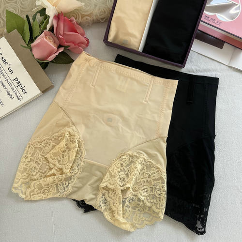 2条盒装中高腰蕾丝裤边小魔裤女夏薄款收腹提臀无痕塑身美体内裤