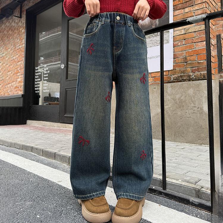 春秋新款女童牛仔裤直筒裤阔腿裤中大童宽松牛仔直筒裤女童春秋装