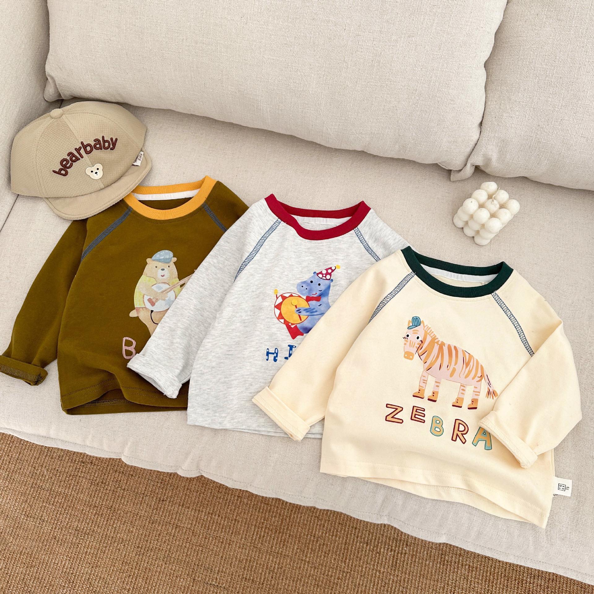 儿童长袖T恤春秋季新款男童卡通动物休闲打底衫纯棉宝宝百搭上衣