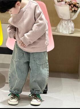男童春秋套装2025新款儿童韩版休闲粉色卫衣宽松百搭牛仔裤两件套