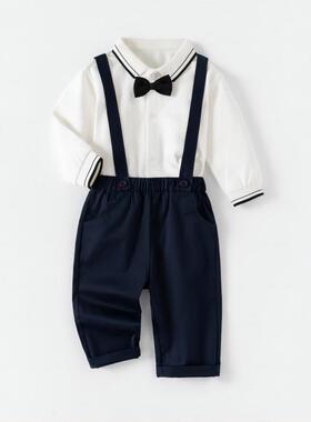 男童套装春秋季儿童衣服周岁宴宝宝长袖衬衫背带裤礼服主持人演出