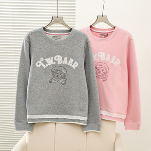 2025秋冬新款 学院风简约休闲舒适宽松加绒圆领卫衣女TTMA254CC3A