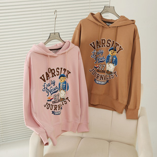 2025秋冬新款女装学院风宽松卡通刺绣连帽套头卫衣TTMW254903P