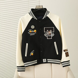 2025秋冬新款学院风休闲宽松重工刺绣撞色棒球服外套TTMZ254903P