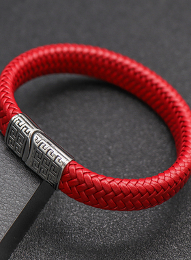 简约民族风红色百搭情侣皮手链皮绳编织饰品手环潮男女本命年手镯