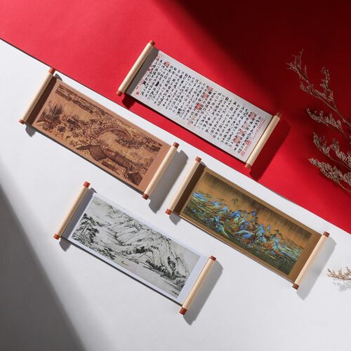 国画系列木质卷轴冰箱贴文化创意礼品木质磁性纪念品现货冰箱贴