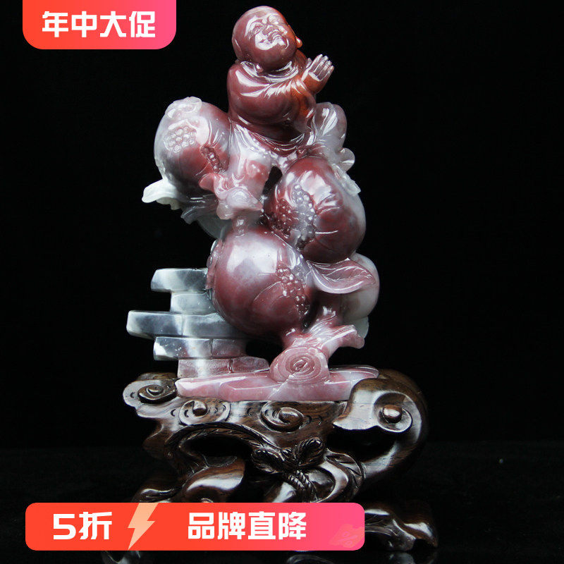 玉枢坊孤品天然桂林鸡血玉善财童子摆件玉石招财雕件摆石玉器收藏