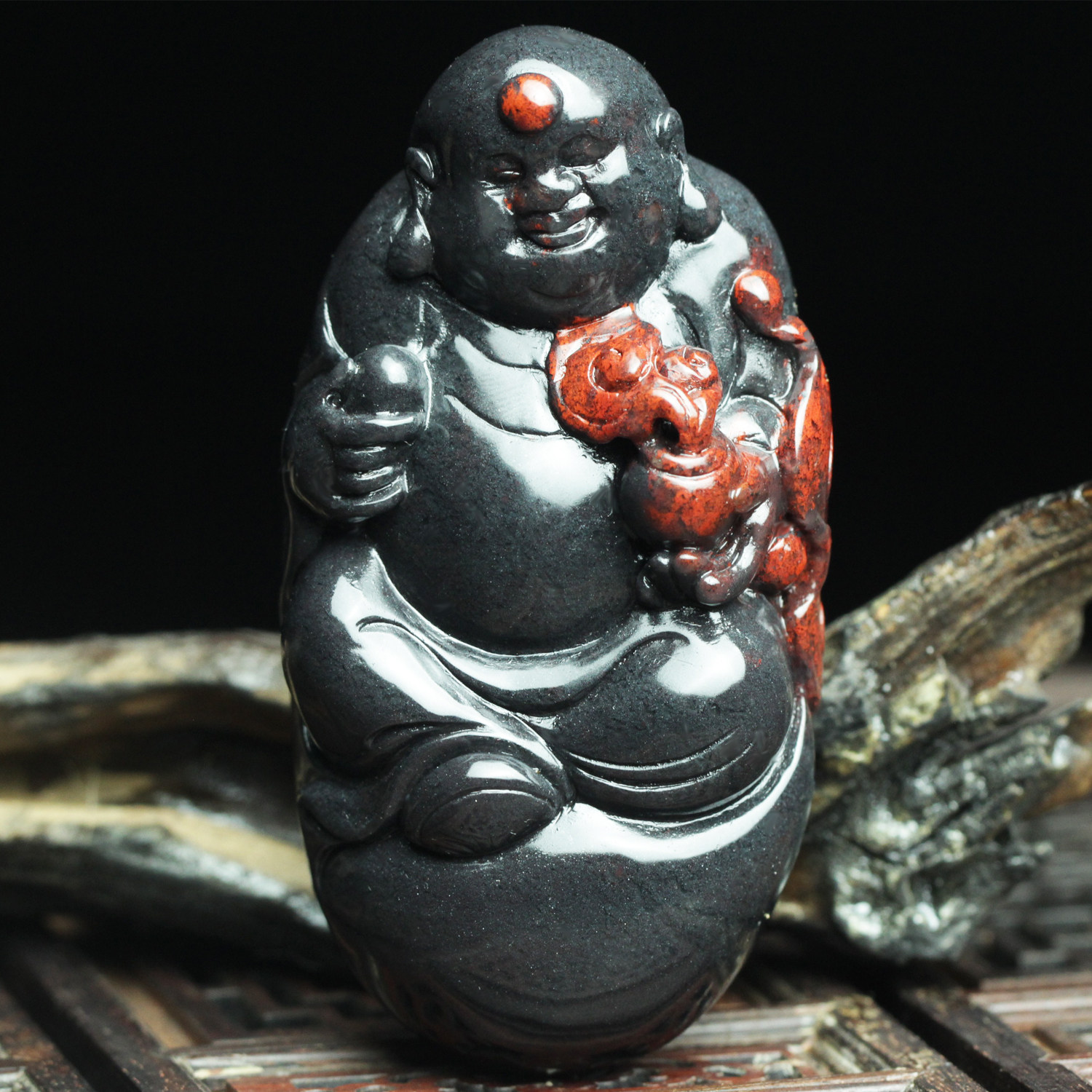桂林鸡血玉佛手玩件鸡血石把玩玉