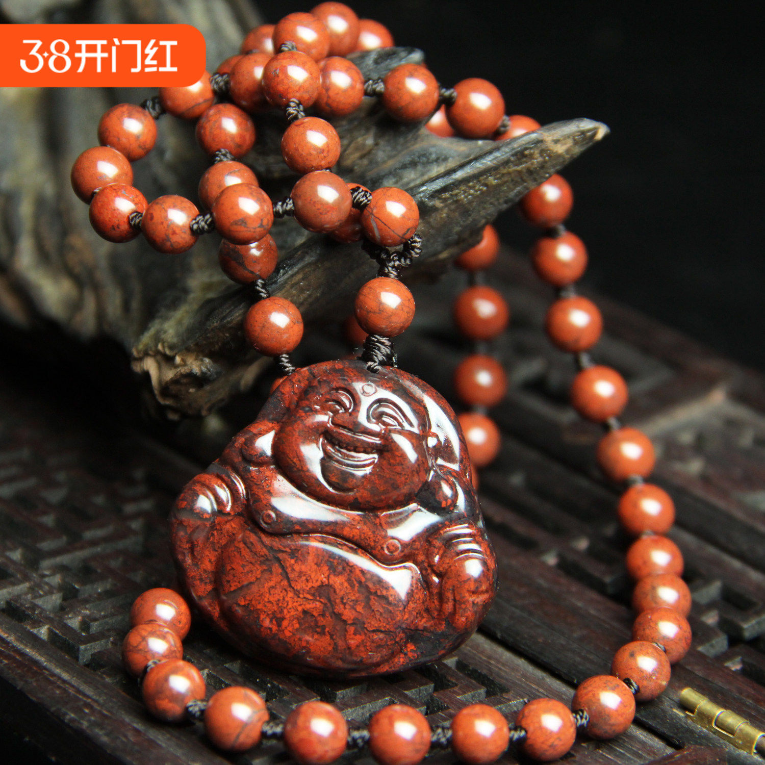孤品大红袍天然桂林鸡血玉佛项链吊坠鸡血石挂件玉石玉器玉坠收藏