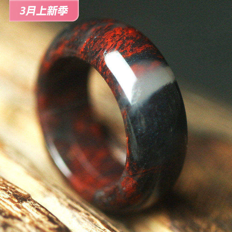 玉枢坊天然桂林鸡血玉戒指鸡血石指环玉石指圈戒圈玉戒子男女款