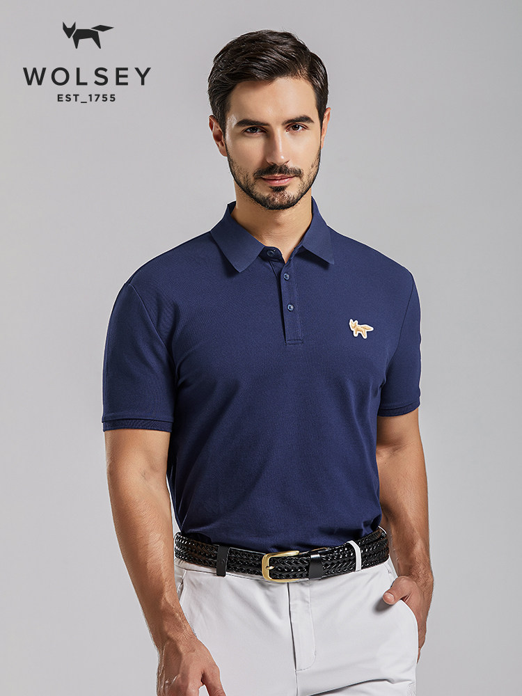 wolsey男士运动短袖翻领t恤polo衫纯色全面珠地网眼面料polo衫
