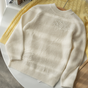 洪叶云台儿童纯羊绒衫白色男童女童上衣中大童冬装上衣打底针织衫