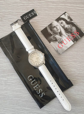 GUESS欧美时尚镶钻白色皮带女表