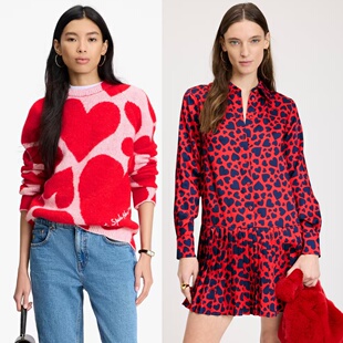 奥莱4折kate 连衣裙 spade美国官网春秋爱心图案圆领毛衣长袖