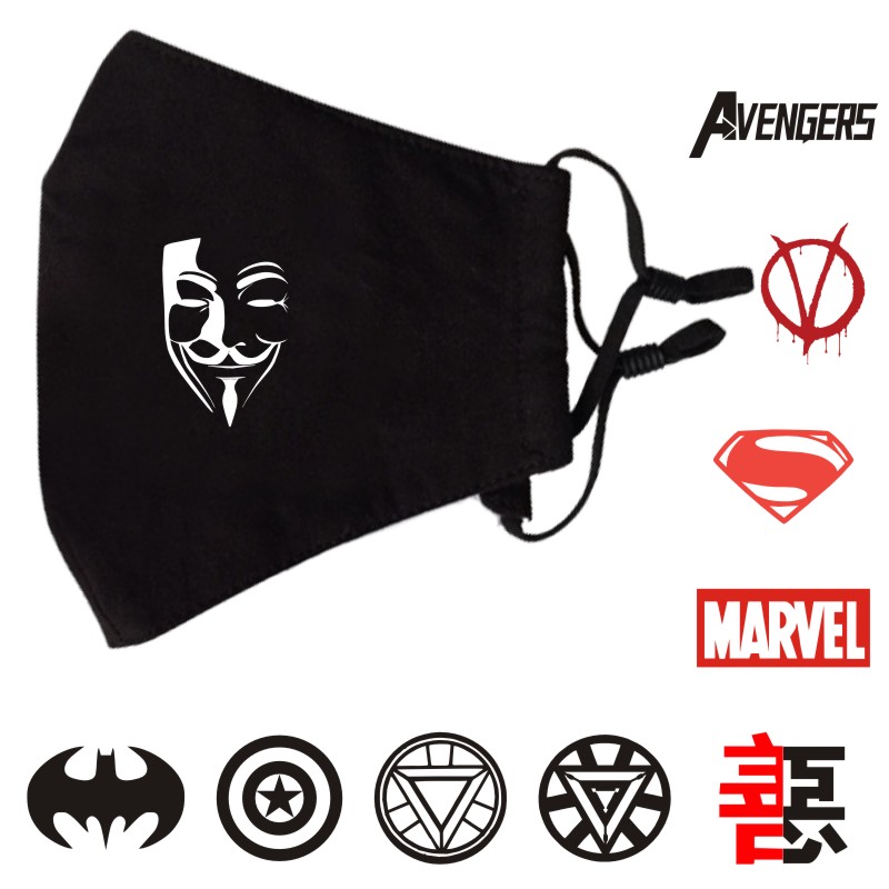 漫威复联口罩钢铁侠美队盾牌DC超人蝙蝠侠V字仇杀面具个性图案黑