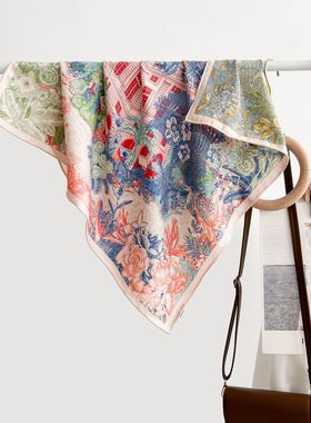 双面异色热带丛林真丝羊毛围巾女秋冬新款保暖披肩百搭丝毛围脖