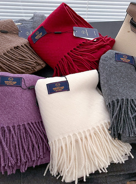 新款百搭纯色氛围感围巾女冬季保暖加厚单色围脖披肩长款流苏长巾