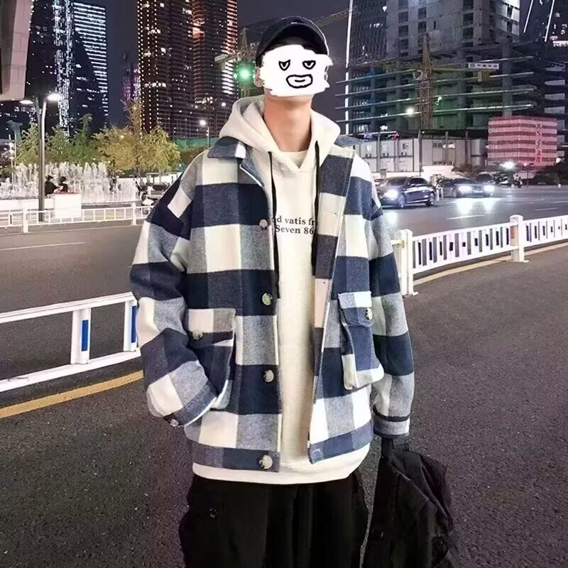 秋冬毛呢衬衣长袖宽松休闲慵懒风叠穿磨毛加厚格子衬衫新款日系