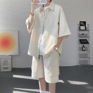 新款 轻熟风男装 夏季 衬衣男 潮流高级感半中袖 宽松休闲短袖 韩版 衬衫