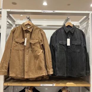 日系复古棉麻混纺条纹衬衫男长袖春季新款宽松翻领工装衬衣外套潮