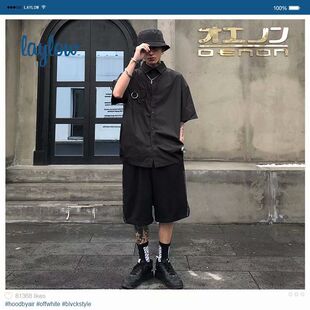 国潮原创ins古着机能工装短袖上衣暗黑丧系宽松黑色t恤衬衫男女款