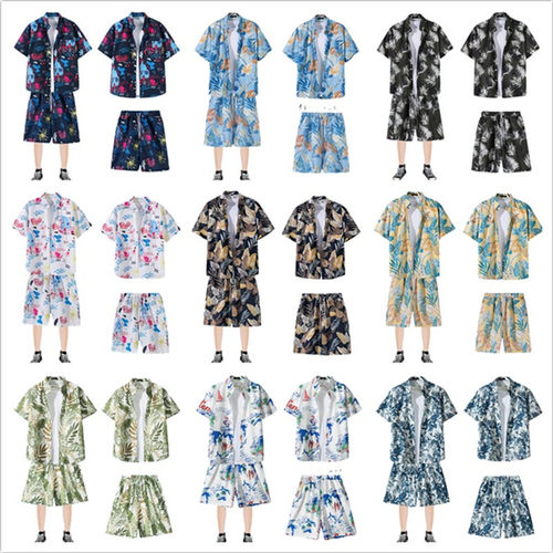 短袖花衬衫海南岛服宽松沙滩服三亚夏威风泰国旅游男情侣休闲套装