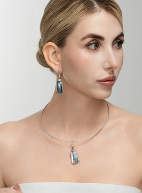 天然珍贝母贝壳设计师腔调森女文艺范别致个性潮人耳环项圈套装