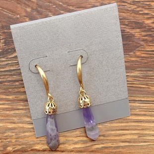 天然紫水晶原石切面棱柱设计师气质森女文艺范别致个性 耳环坠饰品