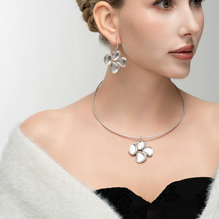 西洋欧美风设计师腔调森女文艺术气质花朵造型潮人耳环坠项圈套装