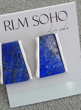 拉睦RLM SOHO青金石镶嵌设计师腔调森女文艺术气质潮人耳钉针饰品