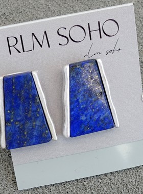 拉睦RLM SOHO青金石镶嵌设计师腔调森女文艺术气质潮人耳钉针饰品
