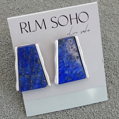 拉睦RLM SOHO青金石镶嵌设计师腔调森女文艺术气质潮人耳钉针饰品