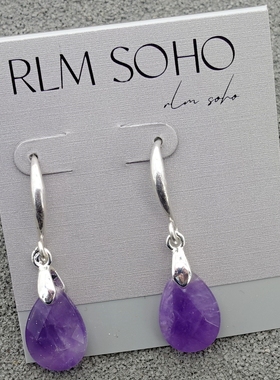 拉睦RLM SOHO金银双色天然切面紫水晶原矿石简洁百搭款耳环坠饰品