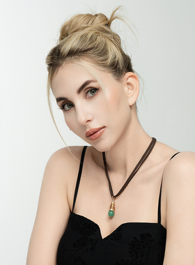 欧美风手工做缠丝绿色原石设计师腔调文艺术气质潮人休闲风项链