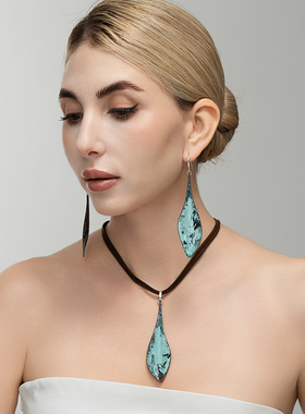 西洋欧美风设计师腔调森女文艺范叶子造型小别致耳环坠项链套装