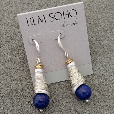 拉睦RLM SOHO欧美风窦靖童佩戴款手工绕丝青金石森女文艺范耳环坠