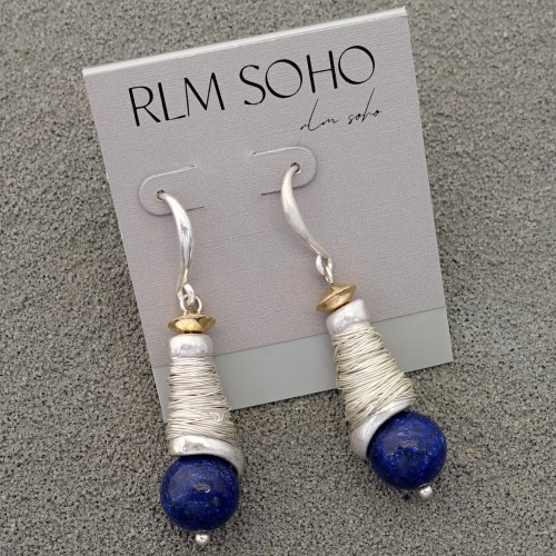 拉睦RLM SOHO欧美风窦靖童佩戴款手工绕丝青金石森女文艺范耳环坠