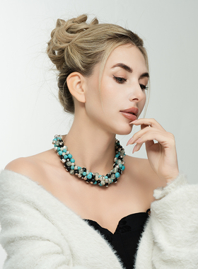 多色串珠设计师腔调森女文艺范度假摄影宴会派对舞台走秀场项链