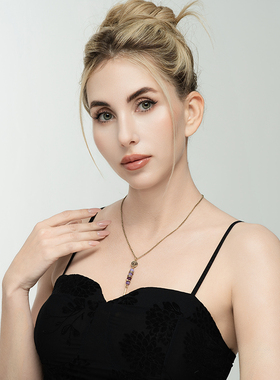 深浅紫色天然原石森女文艺范西洋欧美风复古VINTAG简洁百搭E项链