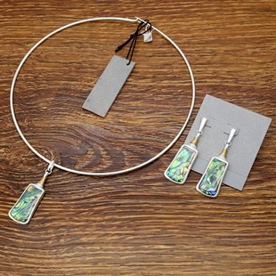 西洋欧美风幻彩鲍贝手工绕丝设计师气质森女文艺范耳钉坠项圈套装